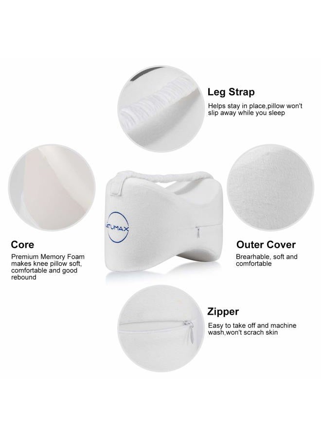 NATUMAX Knee Pillow for Side Sleepers - Sciatica Pain Relief - Back Pain, Leg Pain, Pregnancy, Hip and Joint Pain Memory Foam Leg Pillow + Free Sleep Mask and Ear Plugs - White - Image 3