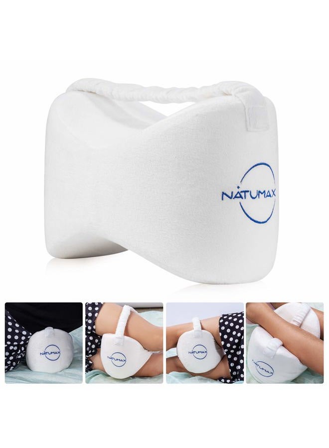 NATUMAX Knee Pillow for Side Sleepers - Sciatica Pain Relief - Back Pain, Leg Pain, Pregnancy, Hip and Joint Pain Memory Foam Leg Pillow + Free Sleep Mask and Ear Plugs - White - Image 1