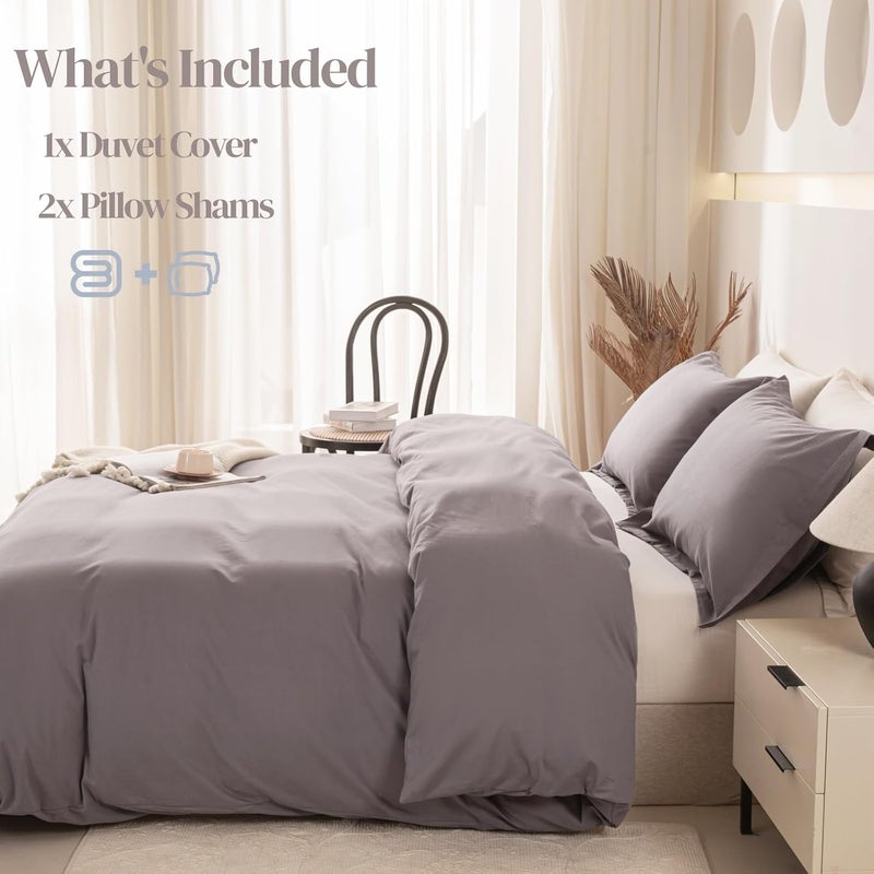 OAITE 100% Washed Cotton Duvet Cover King Size Soft Breathable Durable Bedding with Zipper Closure & 8 Corner Ties- 3 Pieces Plain Simple Duvet Cover Set,2 Pillow Shams,1 Duvet Cover(104"x90") - Image 4