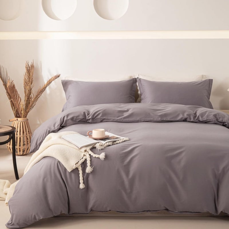 OAITE 100% Washed Cotton Duvet Cover King Size Soft Breathable Durable Bedding with Zipper Closure & 8 Corner Ties- 3 Pieces Plain Simple Duvet Cover Set,2 Pillow Shams,1 Duvet Cover(104"x90") - Image 1