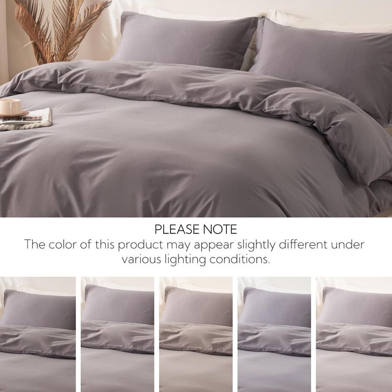 OAITE 100% Washed Cotton Duvet Cover King Size Soft Breathable Durable Bedding with Zipper Closure & 8 Corner Ties- 3 Pieces Plain Simple Duvet Cover Set,2 Pillow Shams,1 Duvet Cover(104"x90") - Image 3
