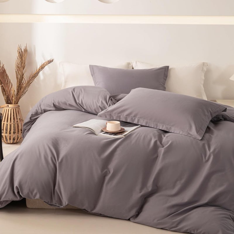 OAITE 100% Washed Cotton Duvet Cover King Size Soft Breathable Durable Bedding with Zipper Closure & 8 Corner Ties- 3 Pieces Plain Simple Duvet Cover Set,2 Pillow Shams,1 Duvet Cover(104"x90") - Image 5