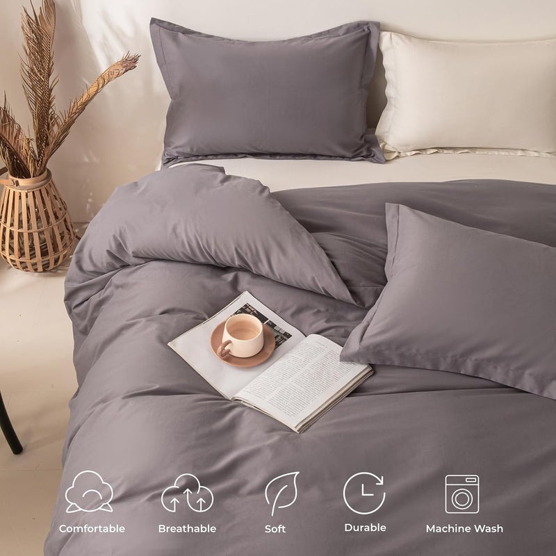 OAITE 100% Washed Cotton Duvet Cover King Size Soft Breathable Durable Bedding with Zipper Closure & 8 Corner Ties- 3 Pieces Plain Simple Duvet Cover Set,2 Pillow Shams,1 Duvet Cover(104"x90") - Image 2