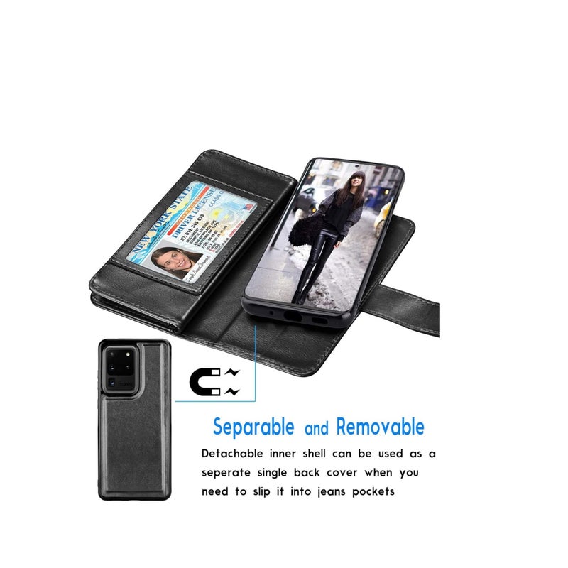 Zikra Case for Galaxy S20, Galaxy S20 Wallet Case, Luxury PU Leather Carrying Folio Flip Cover Detachable Magnetic Hard Case Kickstand for Samsung Galaxy S20 - Image 3
