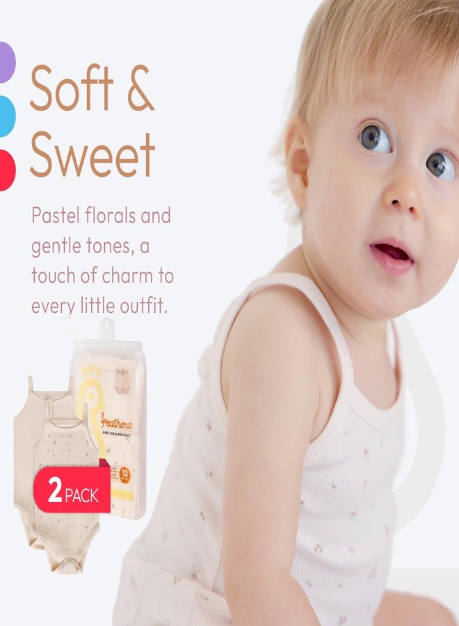 Feathers Super Soft Tank Top Baby Girl Undershirts – One-Piece Toddler Bodysuit (2 Pack) (Floral, 18M) - Image 4
