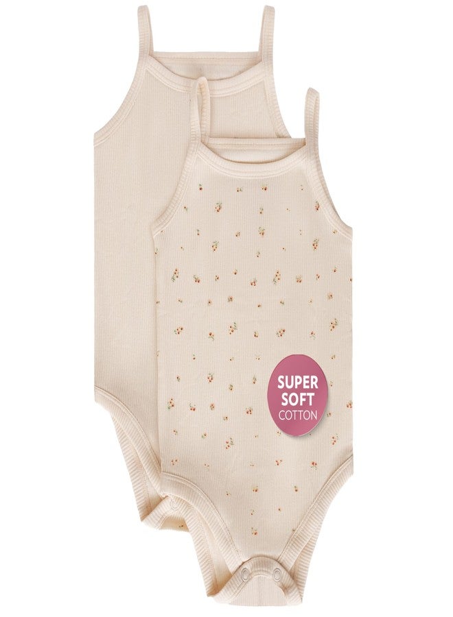 Feathers Super Soft Tank Top Baby Girl Undershirts – One-Piece Toddler Bodysuit (2 Pack) (Floral, 18M) - Image 1