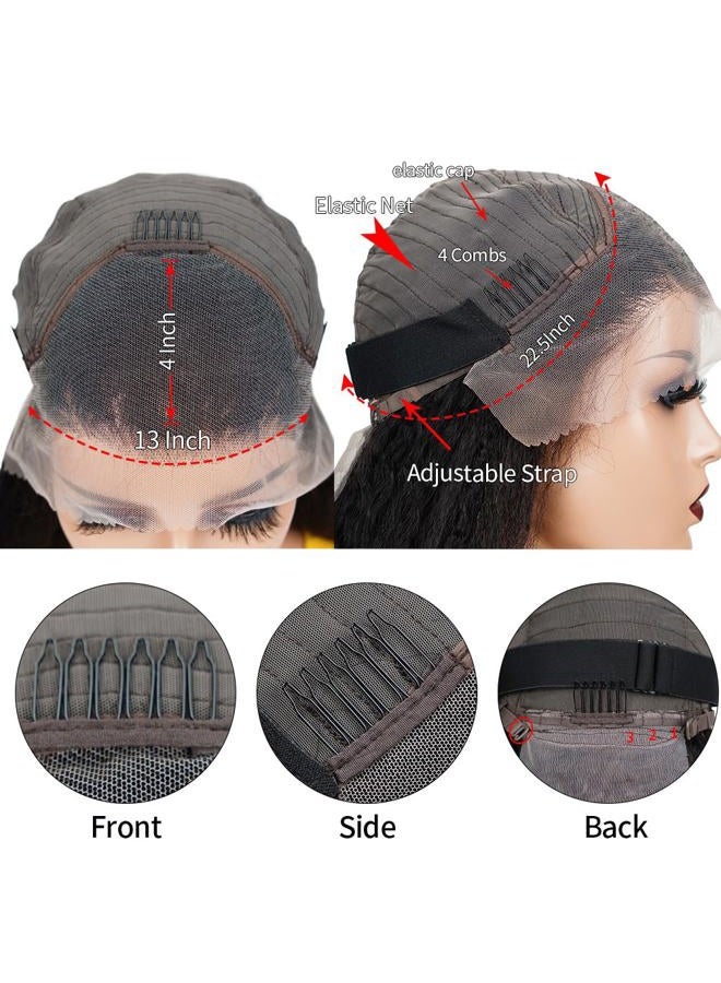 Veravicky Kinky Straight Wig Human Hair 16 inch Glueless Kinky Straight 13x4 Lace Front Wig Pre Plucked HairLine with Baby Hair,180% Density Yaki Straight Wigs Natural Black Color - Image 5