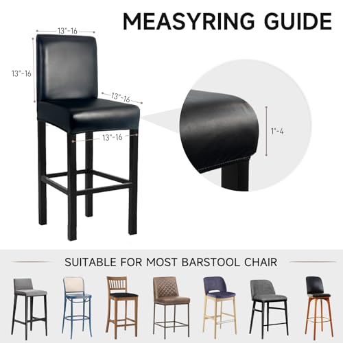 WENZMOC PU Leather Bar Stool Covers with Backs 100% Waterproof Bar Stools Covers Set of 4, Removable Stretch Barstool Slipcovers for Pub Cafe Dining Room (Black) - Image 4