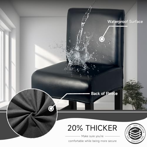 WENZMOC PU Leather Bar Stool Covers with Backs 100% Waterproof Bar Stools Covers Set of 4, Removable Stretch Barstool Slipcovers for Pub Cafe Dining Room (Black) - Image 3