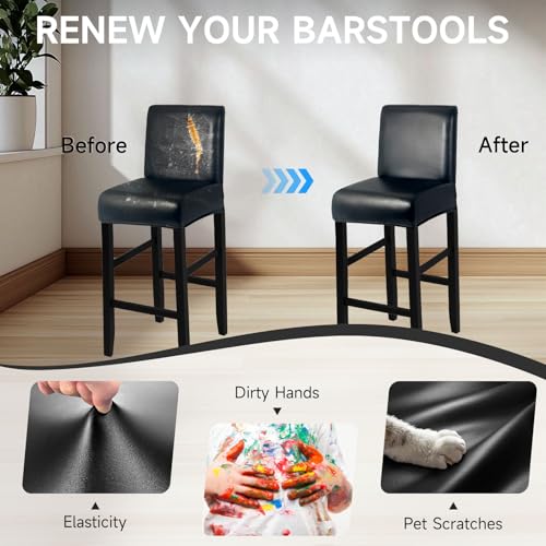 WENZMOC PU Leather Bar Stool Covers with Backs 100% Waterproof Bar Stools Covers Set of 4, Removable Stretch Barstool Slipcovers for Pub Cafe Dining Room (Black) - Image 5