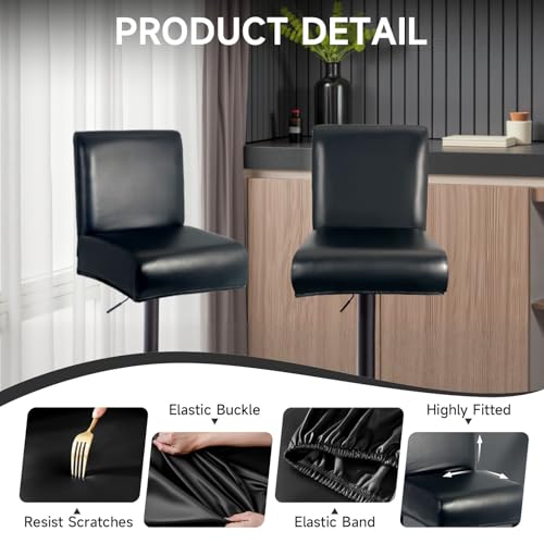 WENZMOC PU Leather Bar Stool Covers with Backs 100% Waterproof Bar Stools Covers Set of 4, Removable Stretch Barstool Slipcovers for Pub Cafe Dining Room (Black) - Image 2