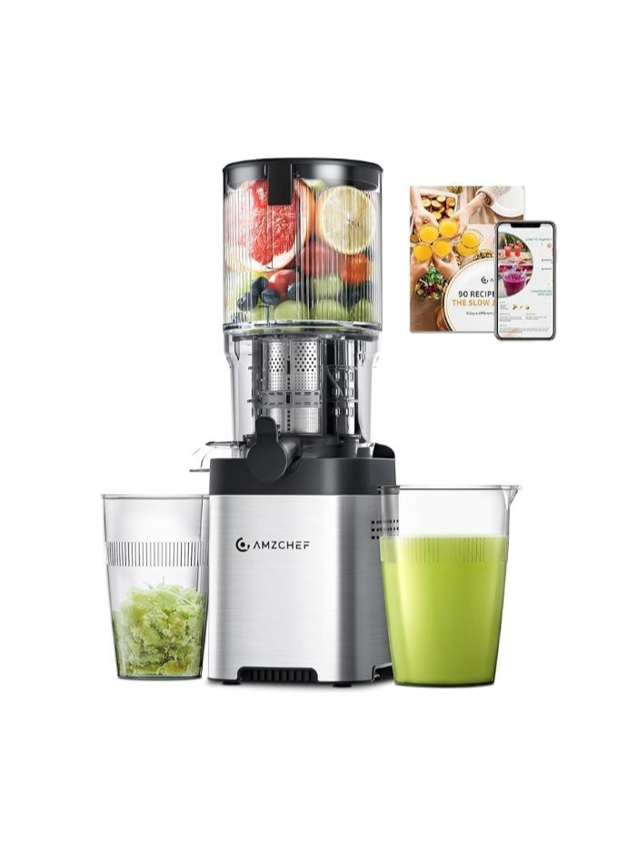 amzchef Juice Extractor with Two Augers for Hands-Free Filling and Chewing - Juice Extractor with 126mm Opening and Large Capacity for Whole Fruits and Vegetables - Image 1