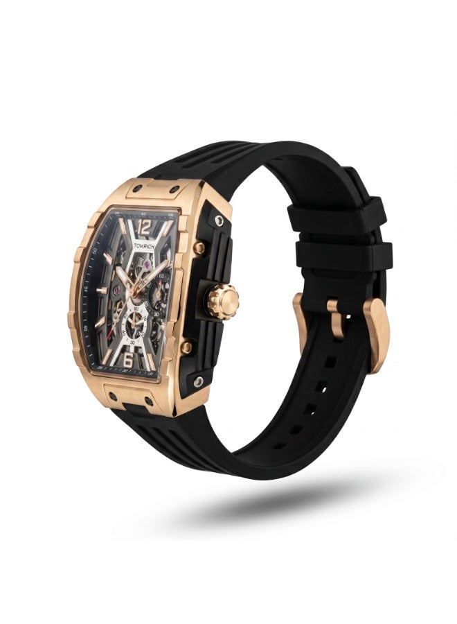 TOMRICH APEX X TR6603 Automatic Skeleton Watch for Men 44mm Tonneau Dial Rose Gold Stainless Steel Case Black Silicone Strap 5ATM Water Resistant - Image 5