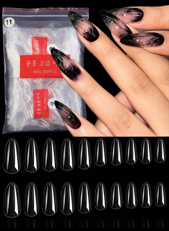500 قطعة/الحزمة أطراف أظافر شفافة، أظافر لوزية، كبسولات أظافر للتدريب، أظافر صناعية ناعمة من الجل لتغطية كاملة، أدوات فن الأظافر، لوازم الأظافر - Image 1