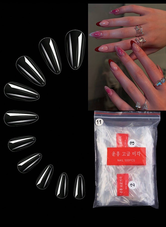 500 قطعة/الحزمة أطراف أظافر شفافة، أظافر لوزية، كبسولات أظافر للتدريب، أظافر صناعية ناعمة من الجل لتغطية كاملة، أدوات فن الأظافر، لوازم الأظافر - Image 2