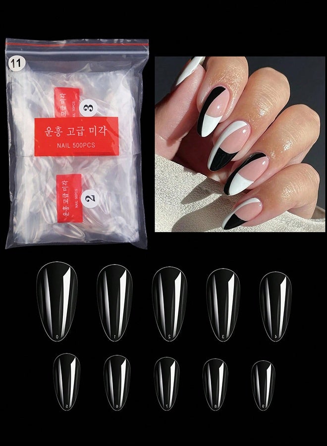 500 قطعة/الحزمة أطراف أظافر شفافة، أظافر لوزية، كبسولات أظافر للتدريب، أظافر صناعية ناعمة من الجل لتغطية كاملة، أدوات فن الأظافر، لوازم الأظافر - Image 3