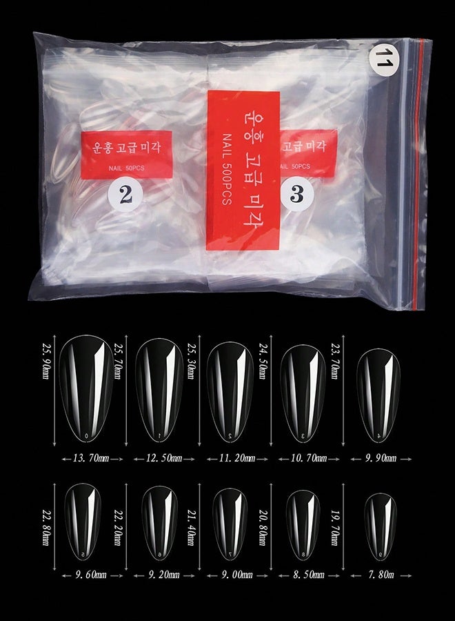 500 قطعة/الحزمة أطراف أظافر شفافة، أظافر لوزية، كبسولات أظافر للتدريب، أظافر صناعية ناعمة من الجل لتغطية كاملة، أدوات فن الأظافر، لوازم الأظافر - Image 4