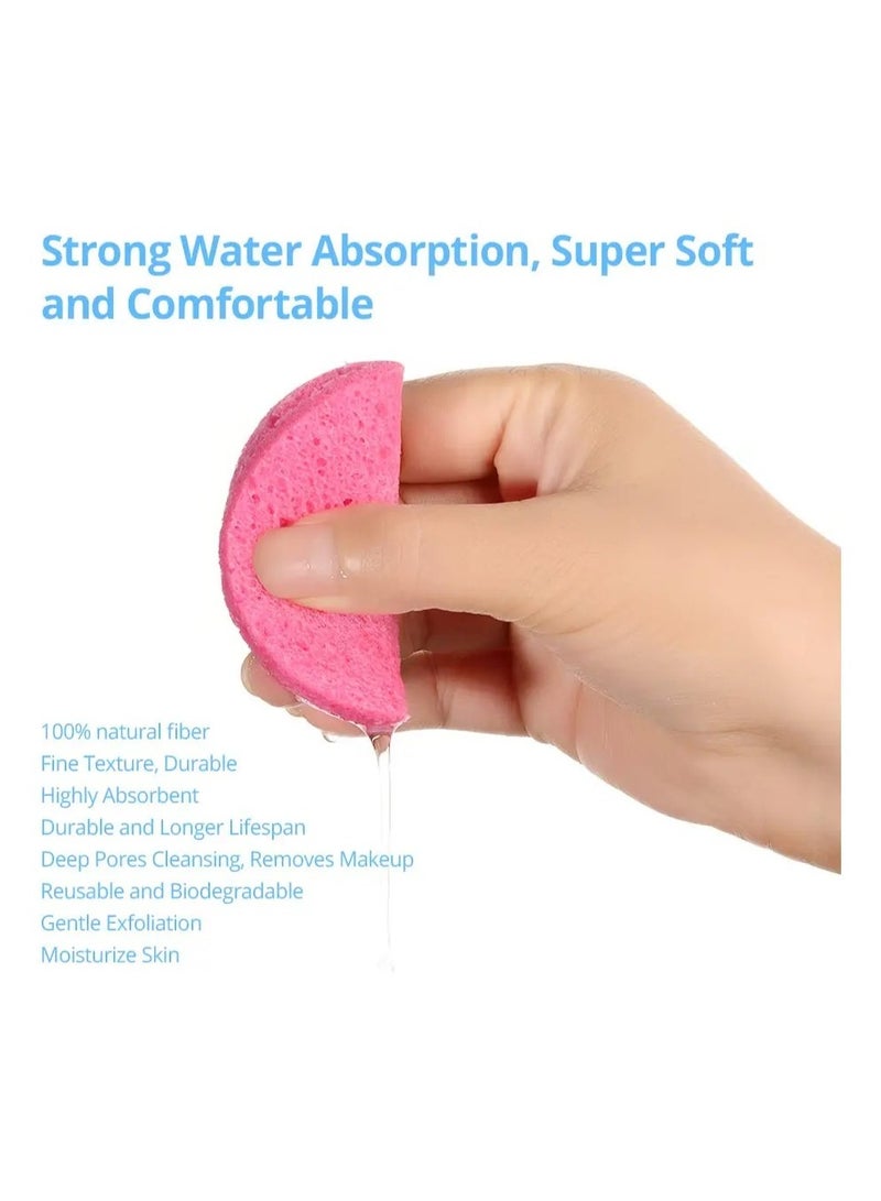 50 Pcs Compressed Facial Cleansing Sponges, Natural Wood Pulp Face Wash Puffs, Reusable Pink Cosmetic Sponges, 5.5cm - Image 4