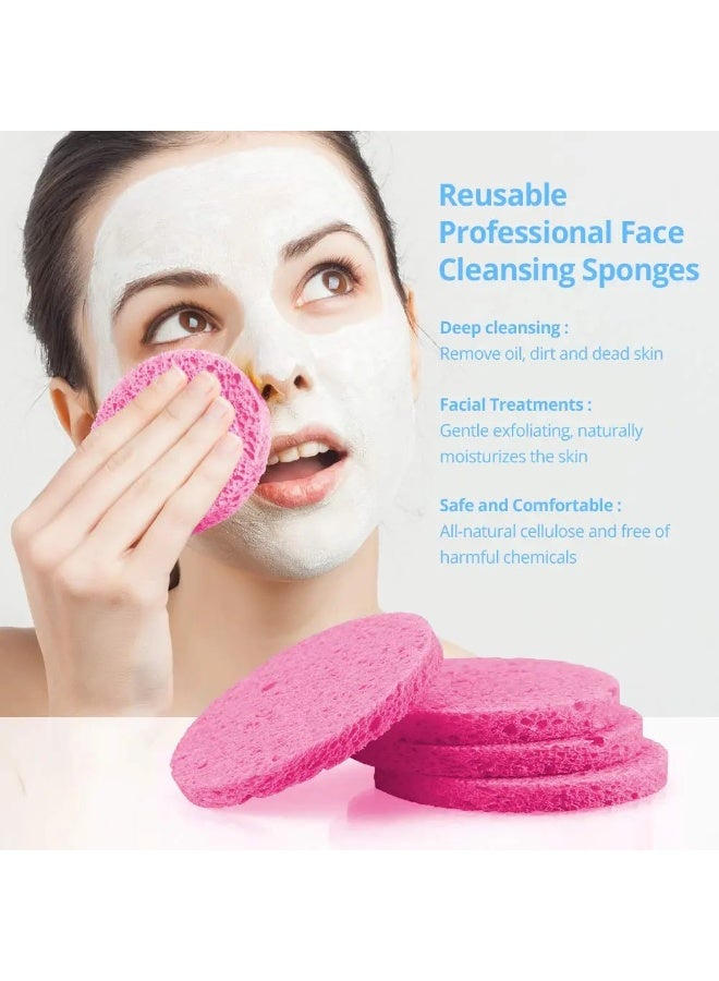 50 Pcs Compressed Facial Cleansing Sponges, Natural Wood Pulp Face Wash Puffs, Reusable Pink Cosmetic Sponges, 5.5cm - Image 5