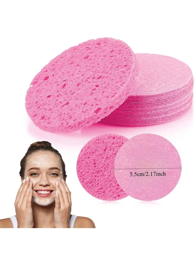 50 Pcs Compressed Facial Cleansing Sponges, Natural Wood Pulp Face Wash Puffs, Reusable Pink Cosmetic Sponges, 5.5cm - Image 2
