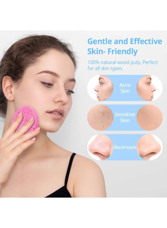 50 Pcs Compressed Facial Cleansing Sponges, Natural Wood Pulp Face Wash Puffs, Reusable Pink Cosmetic Sponges, 5.5cm - Image 3