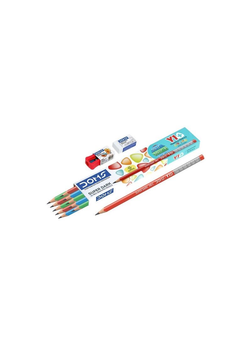 DOMS Y1+Super Dark Graphite Triangle Pencil Set of 10 Pieces