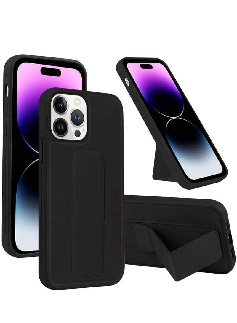 iPhone 16 Pro Black Magnetic Car Mount Kickstand Case – Premium Silicone Multi-Stand with Hand Strap Grip - Image 1