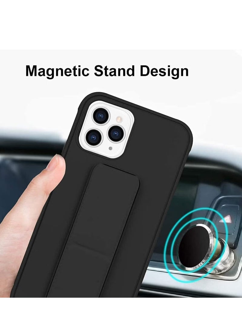 iPhone 16 Pro Black Magnetic Car Mount Kickstand Case – Premium Silicone Multi-Stand with Hand Strap Grip - Image 4