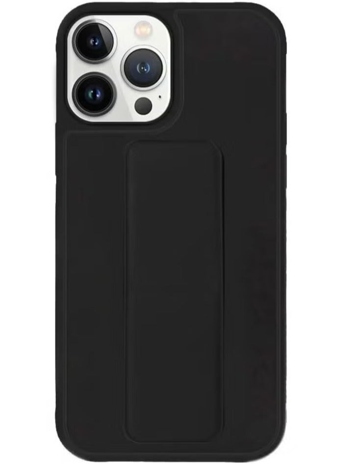 iPhone 16 Pro Black Magnetic Car Mount Kickstand Case – Premium Silicone Multi-Stand with Hand Strap Grip - Image 5