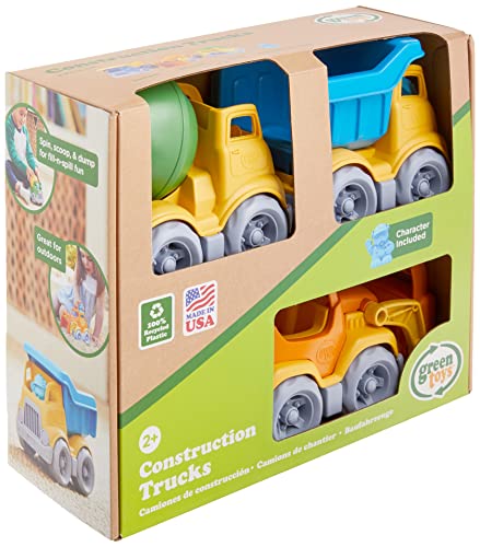 Green Toys سيارة بناء من الألعاب الخضراء تشمل مجرفة، قلاب، خلاط، 1 شخصية - 3 عبوات - 4C - Image 1
