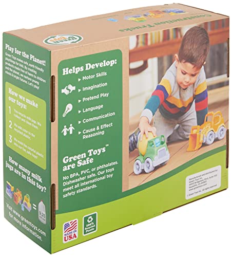 Green Toys سيارة بناء من الألعاب الخضراء تشمل مجرفة، قلاب، خلاط، 1 شخصية - 3 عبوات - 4C - Image 2