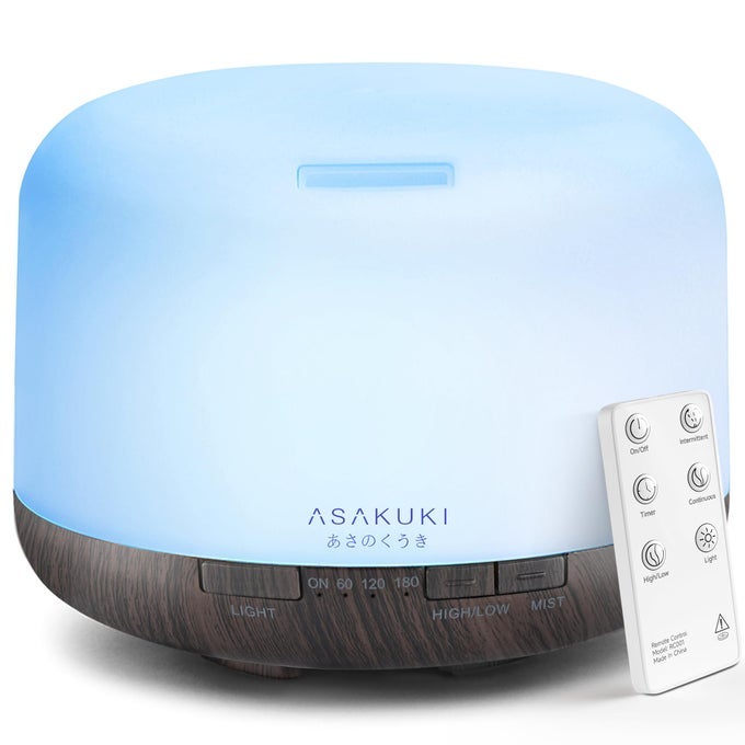 500ML PREMIUM ESSENTIAL OIL DIFFUSER WITH REMOTE CONTROL 5 IN 1 ULTRASONIC AROMATHERAPY FRAGRANT OIL HUMIDIFIER VAPORIZER TIMER AND AUTOOFF SWITCH BROWN