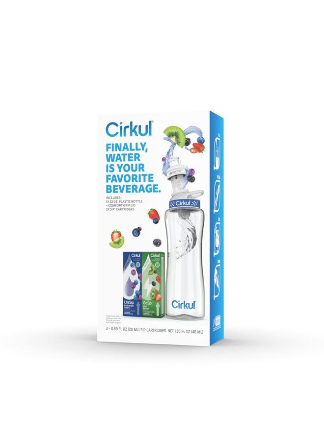 Cirkul طقم زجاجة ماء بلاستيكية سعة 32 أونصة خالية من BPA مع غطاء بحري، و2 خرطوشة نكهة (1 لايف سيب توت العليق، 1 جو سيب كيوي توت) صفر سعرات حرارية ولا سكر - Image 2
