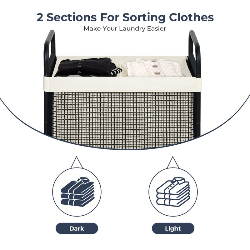 STO STO Laundry Hamper 2 Section, 100L Rolling Laundry Sorter Cart with Removable and Washable Liner Bag, Clothes Hamper with Wheels and Metal Handle for Laundry Room and Bedroom - Image 5
