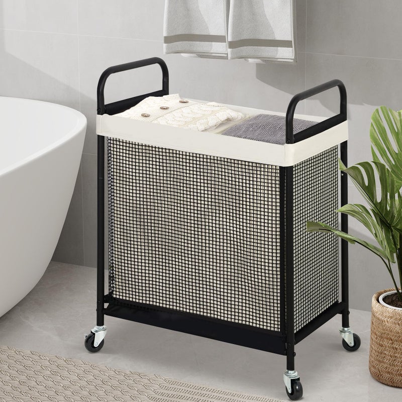 STO STO Laundry Hamper 2 Section, 100L Rolling Laundry Sorter Cart with Removable and Washable Liner Bag, Clothes Hamper with Wheels and Metal Handle for Laundry Room and Bedroom - Image 3