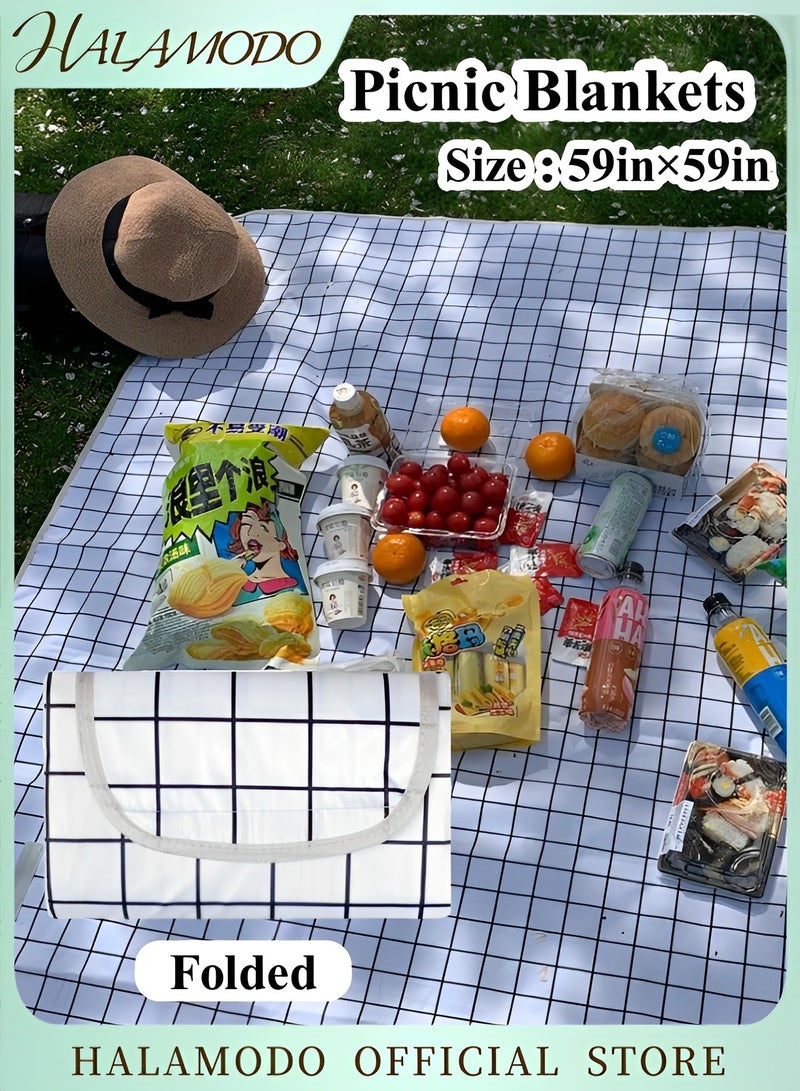 HALAMODO Large Picnic Blankets 59"x 59" Waterproof Foldable Blankets Gingham Picnic Mat Lightweight Handy Mat for Beach & Camping & Grass & Lawn & Park - Image 1