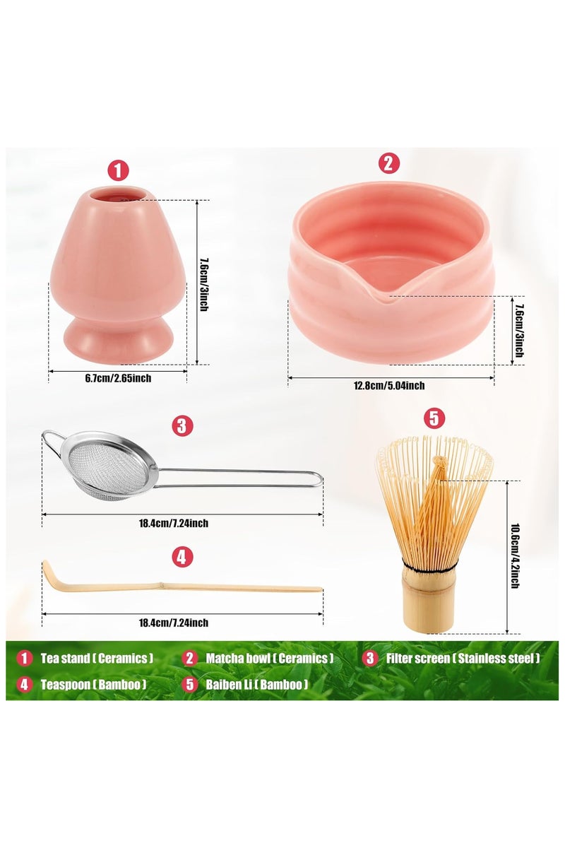 فيفب مجموعة خفاقات ماتشا من 5 قطع، أدوات ماتشا من الخيزران لتقليب شاي الماتشا (وردي) - Image 3