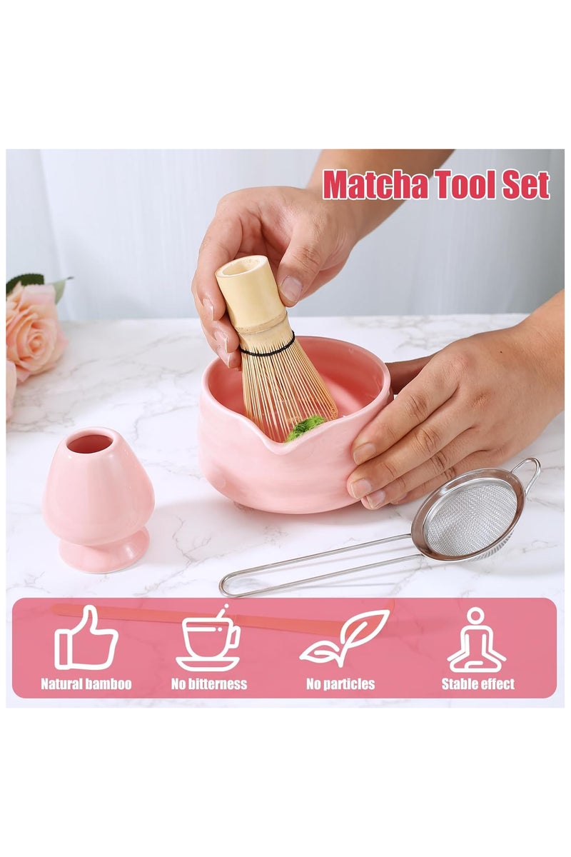 فيفب مجموعة خفاقات ماتشا من 5 قطع، أدوات ماتشا من الخيزران لتقليب شاي الماتشا (وردي) - Image 2