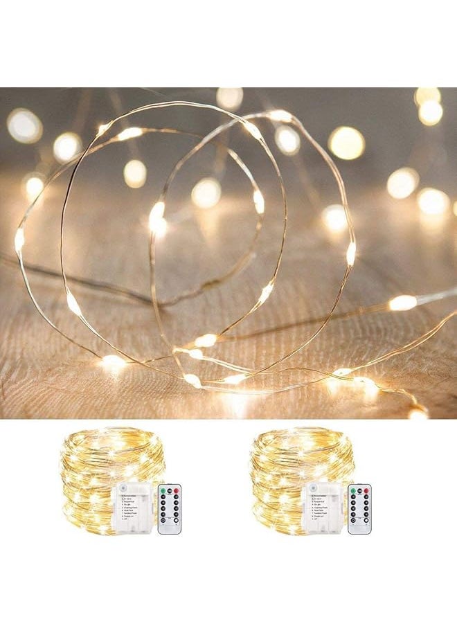 erorex 2 Pack 33Ft 100 Led Fairy Lights Battery Operated Waterproof Twinkle String Lights Copper Wire Dimmable Firefly Lights With Remote Control Timer Warm White  - Image 1