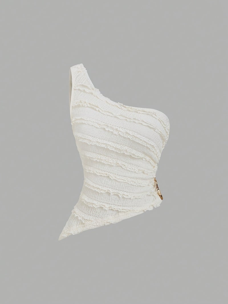 Women's Sexy Asymmetrical Hem Short Top And Ruffled Mini Skirt Set - Image 3