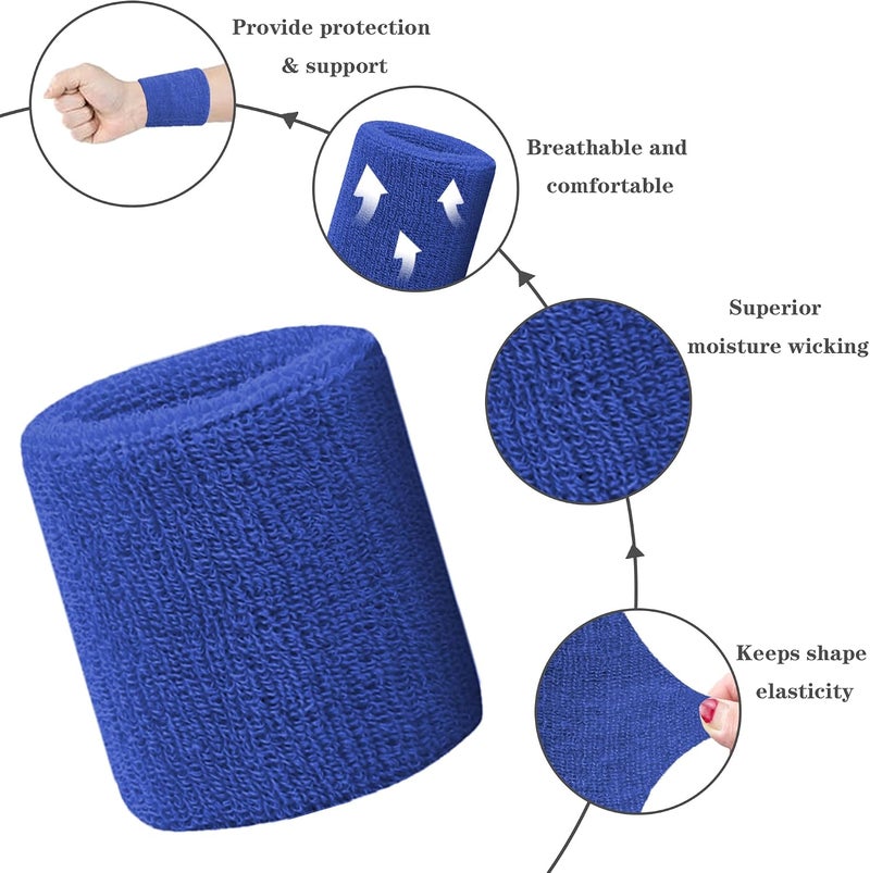IMAGERIO 8 Pack Wrist Sweatbands Tennis Wrist Bands Absorbent Sweat Band for Men and Women, Breathable Cotton Sweatbands for Working Out, Football, Basketball, Running Athletic Sports - Image 4