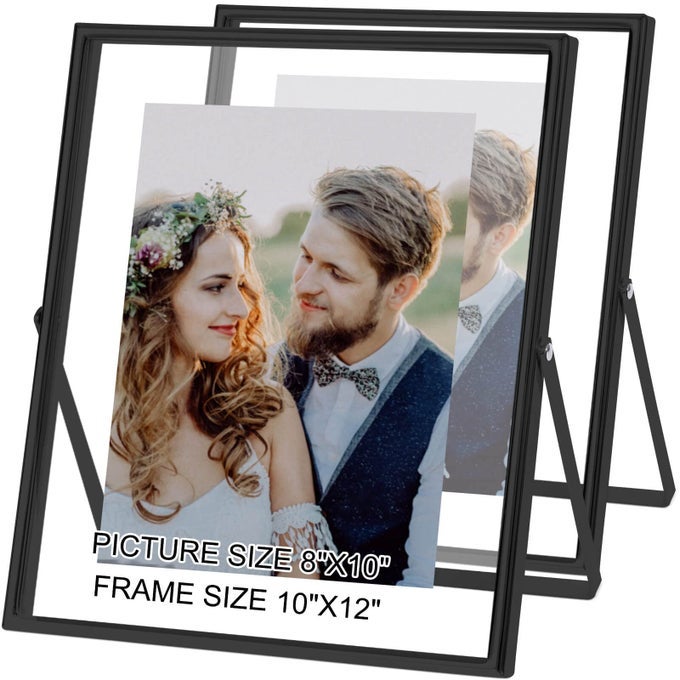 BLACK FLOATING PICTURE FRAME SET OF 210 X 12 FRAME FOR PICTURE 8X10 5X7 4X6 7X9 35X5 METAL GLASS PHOTO FRAMES WALL MOUNT OR TABLETOP DISPLAY VERTICALLYHOME WEDDING PARTY OFFICE DECOR