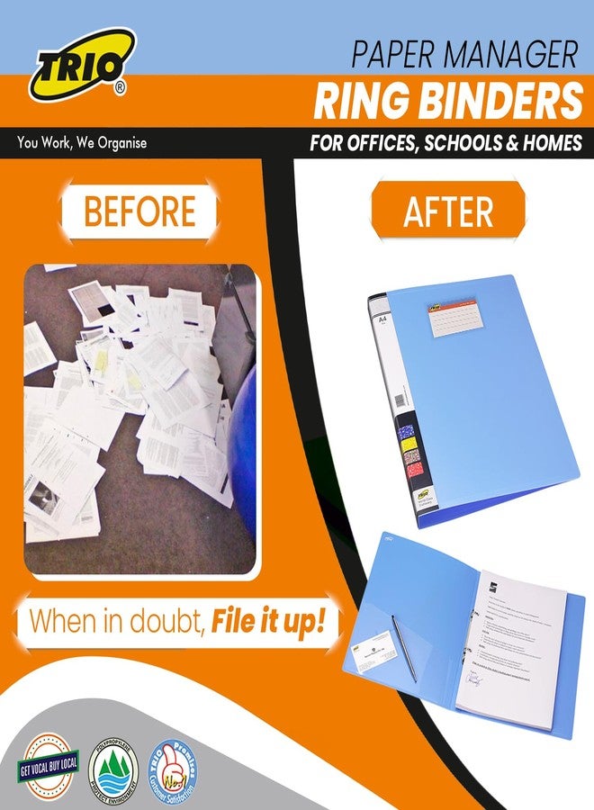 تريو مجموعة من 3 حافظات ملفات للمستندات بحجم A4، حافظة حلقية، ملف مشروع، أوراق واجبات، شهادات، منظم مستندات - عبوة من 3 قطع، أزرق - Image 4