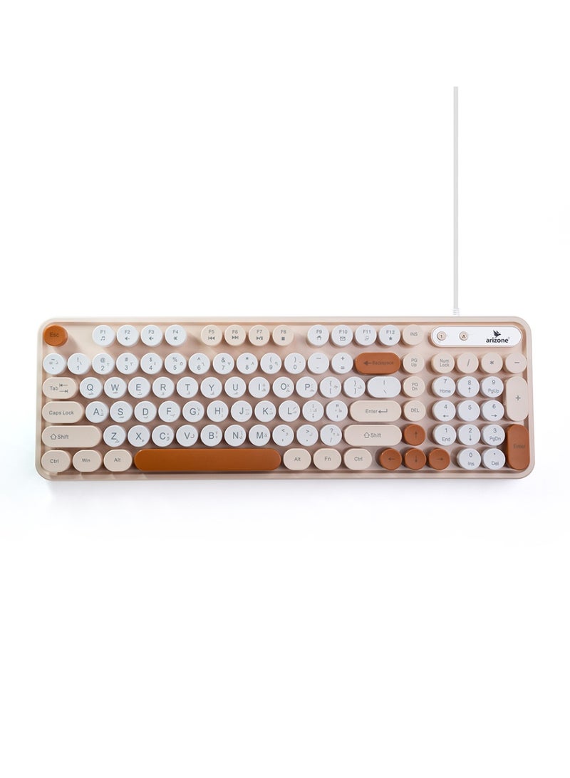 arizone K92 Fashion Punk Wired Keyboard – Retro Style, English/Arabic White - Image 1