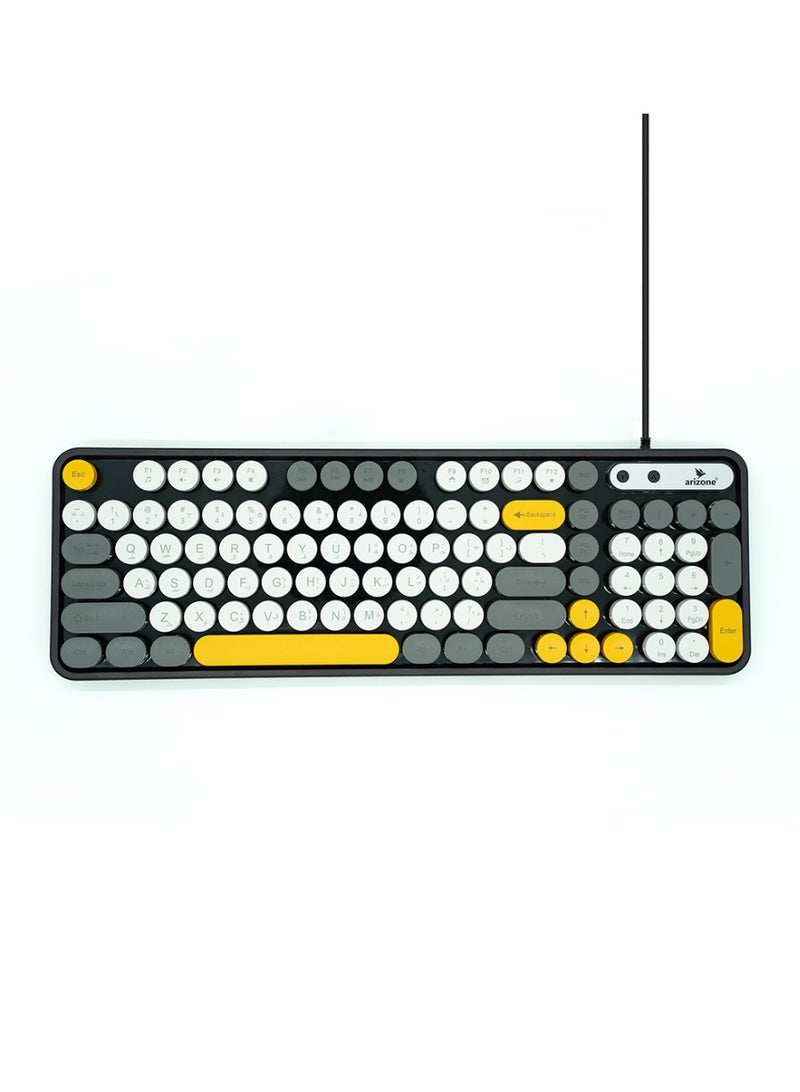 arizone K92 Fashion Punk Wired Keyboard – Retro Style, English/Arabic White - Image 2