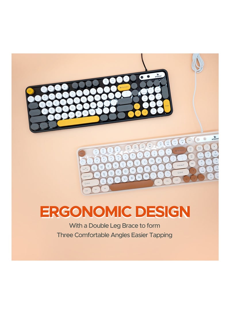 arizone K92 Fashion Punk Wired Keyboard – Retro Style, English/Arabic White - Image 3