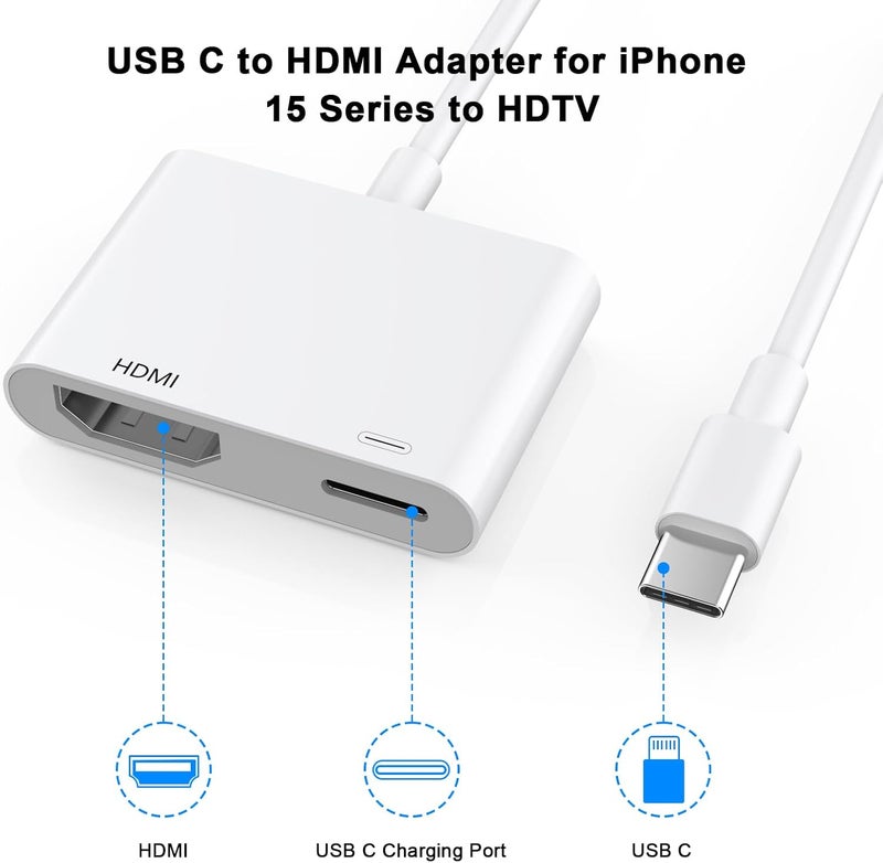 USB C To HDMI Adapter 4K 30Hz Plug And Play Portable Aluminum Sync Cable - Seamless Connection TV Adapter For iPhone 16 15 Series Home Multimedia Streaming - Image 2
