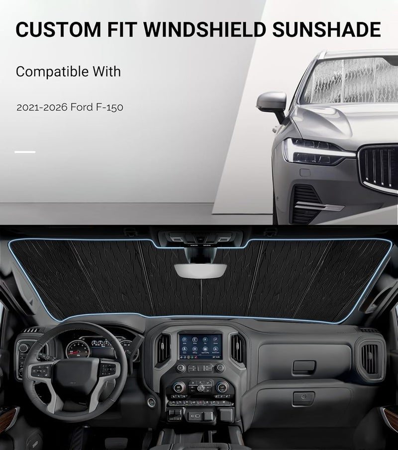 Pigenius Premium Folding Windshield Sun Shade for 2021-2022 Ford F150 F-150 - Image 2