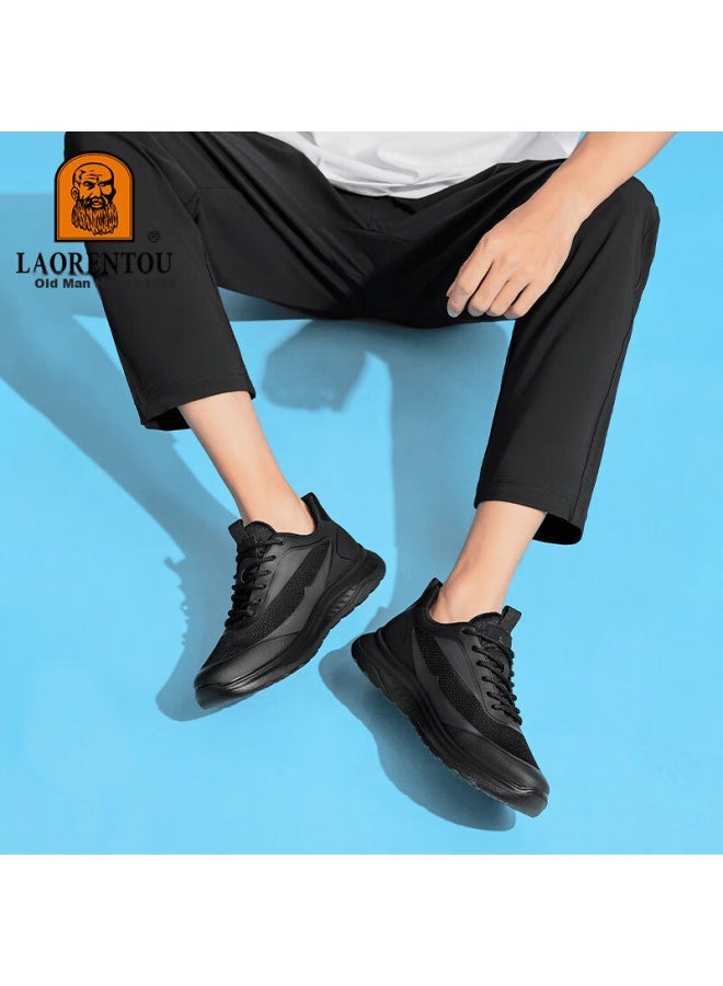 Laorentou Men's Flyknit Shoes Spring Autumn Breathable Mesh Sports Casual Outdoor Running Shoes La137 Black Size 44