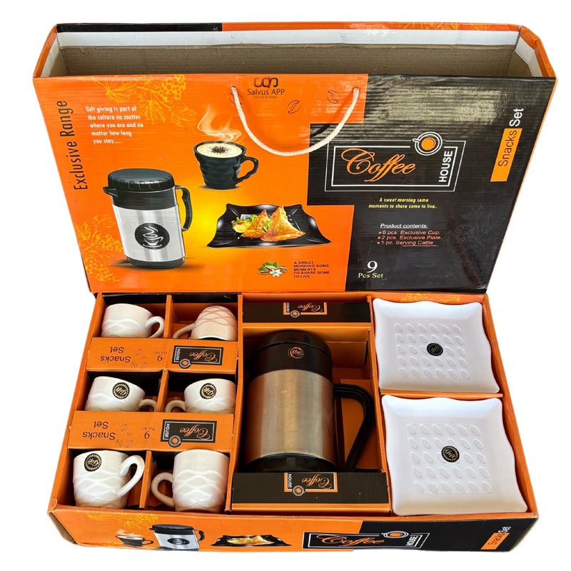 Salvus APP SOLUTIONS Kettle Set with 6 Cups and 2 Snack Plates: Elegant Tea Serving Ensemble (White),Diwali Gifts - Image 1